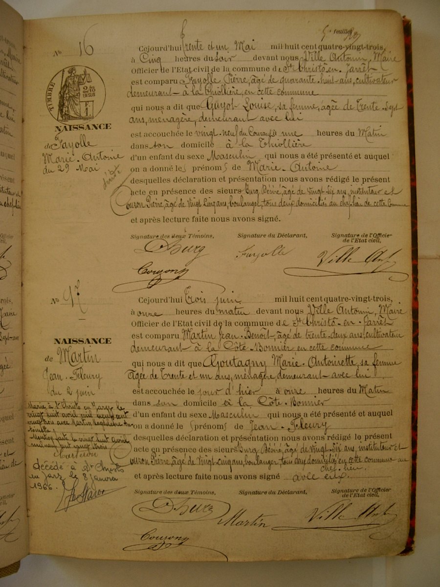 Page du registre